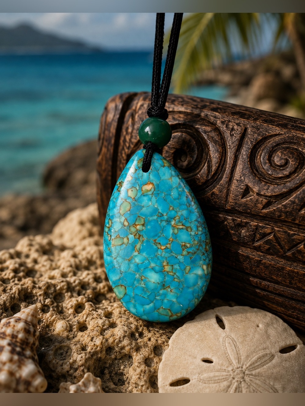 🩵Large Turquoise Teardrop Pendant with Jade Accent • Vibrant Statement Necklace